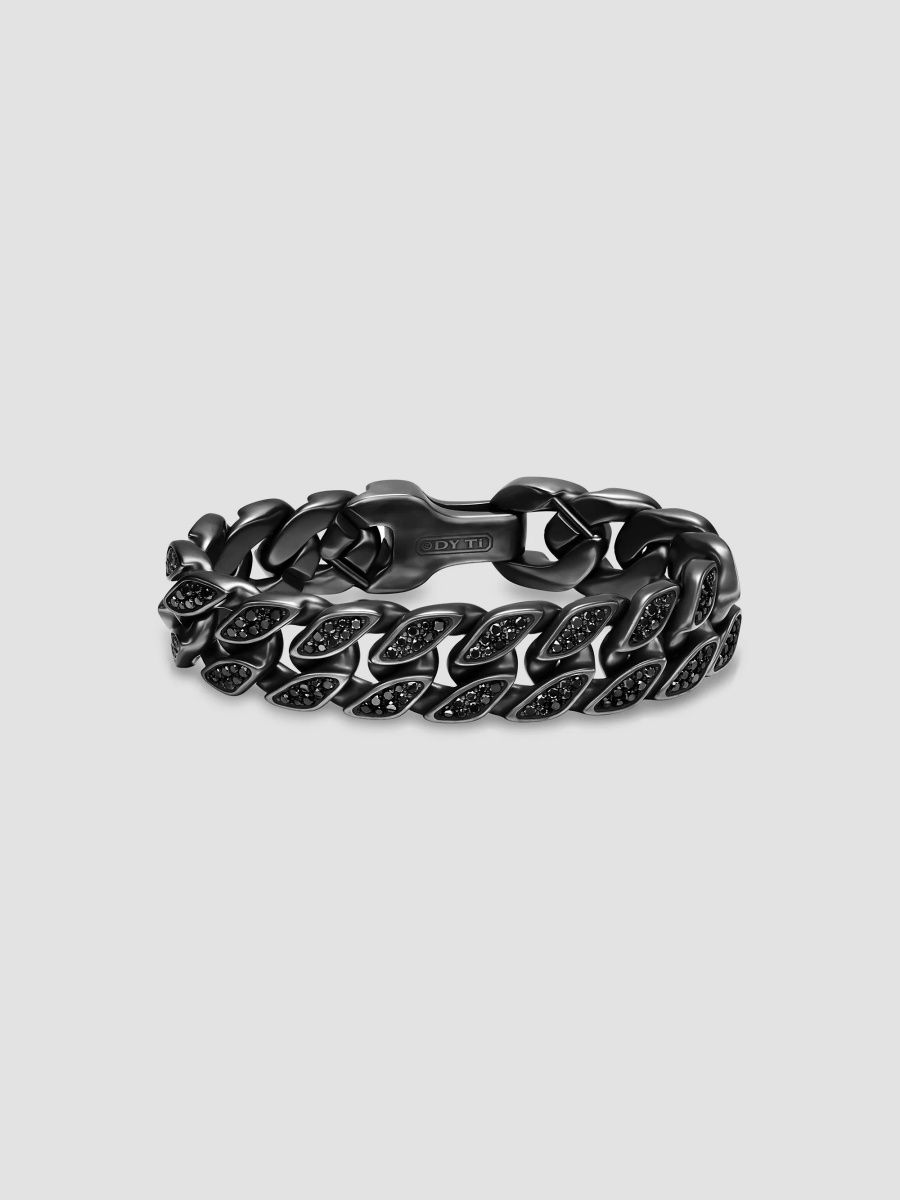 David Yurman Men's Curb Chain Bracelet in Black Titanium - Black Diamond - Size XL