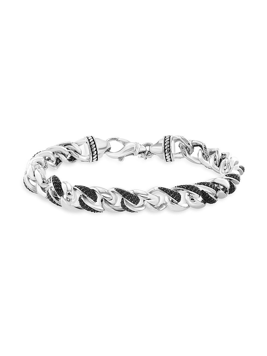 Men's Sterling Silver & Black Spinel Curb Chain Bracelet - Sterling Silver
