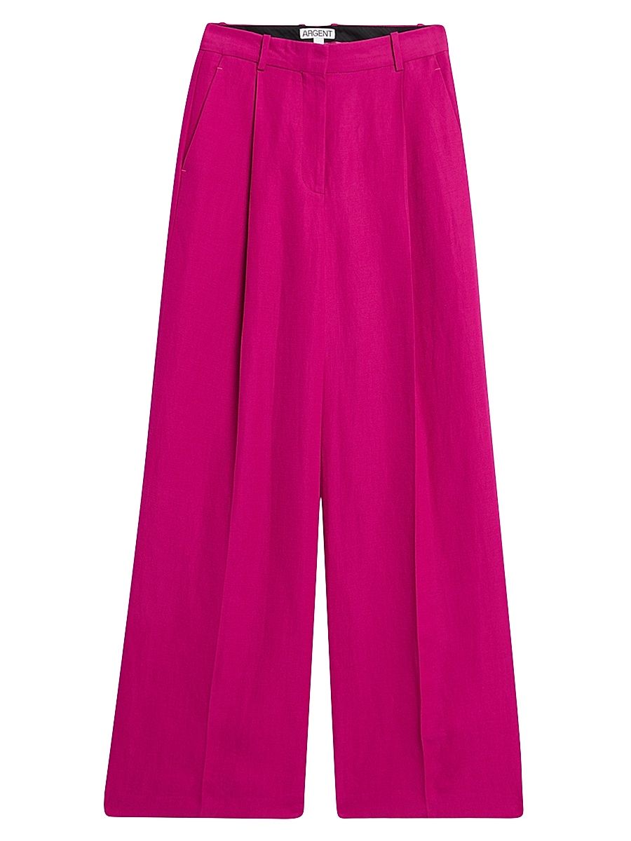 Women's Pleated Twill High-Rise Trousers - Fuchsia - Size 8