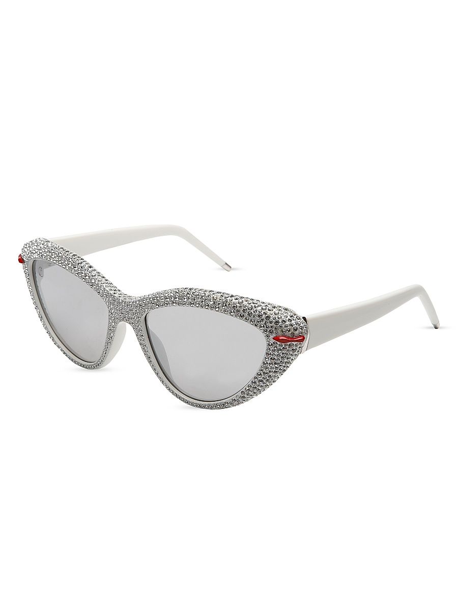 Women's Kate 56MM Crystal-Embellished Cat-Eye Sunglasses - White Silver