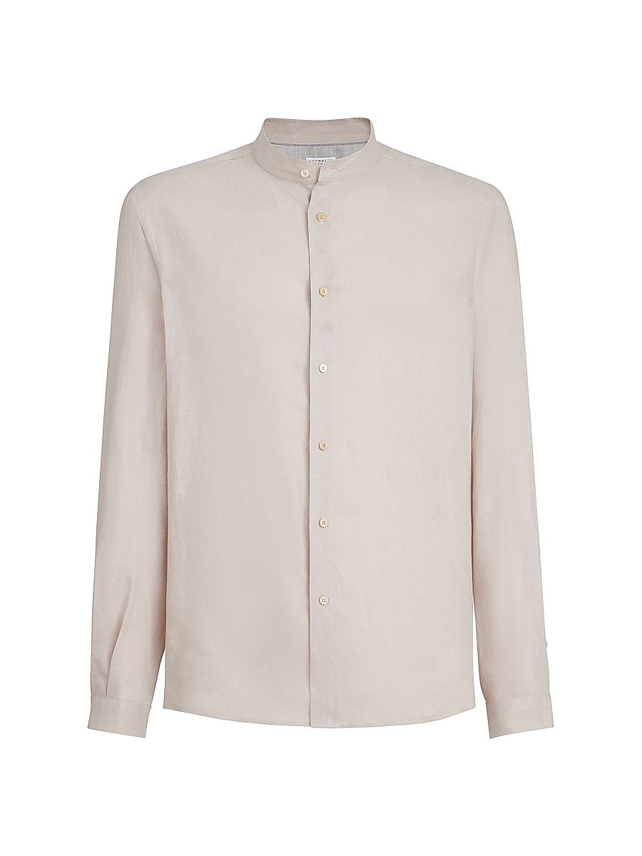 Men's Linen Easy Fit Shirt with Mandarin Collar - Yuta - Size XXXL