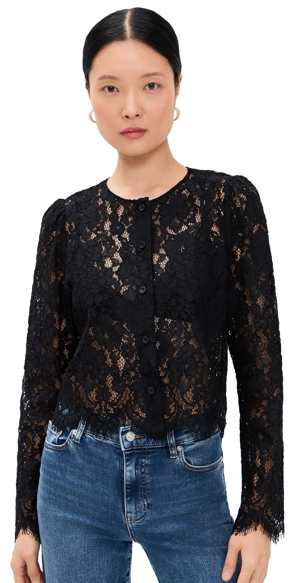 FRAME The Lace Blouse Black S