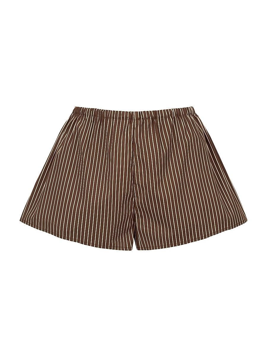 Women's Paddle Striped Stretch Cotton Shorts - Dark Oak Micro Stripe - Size XL