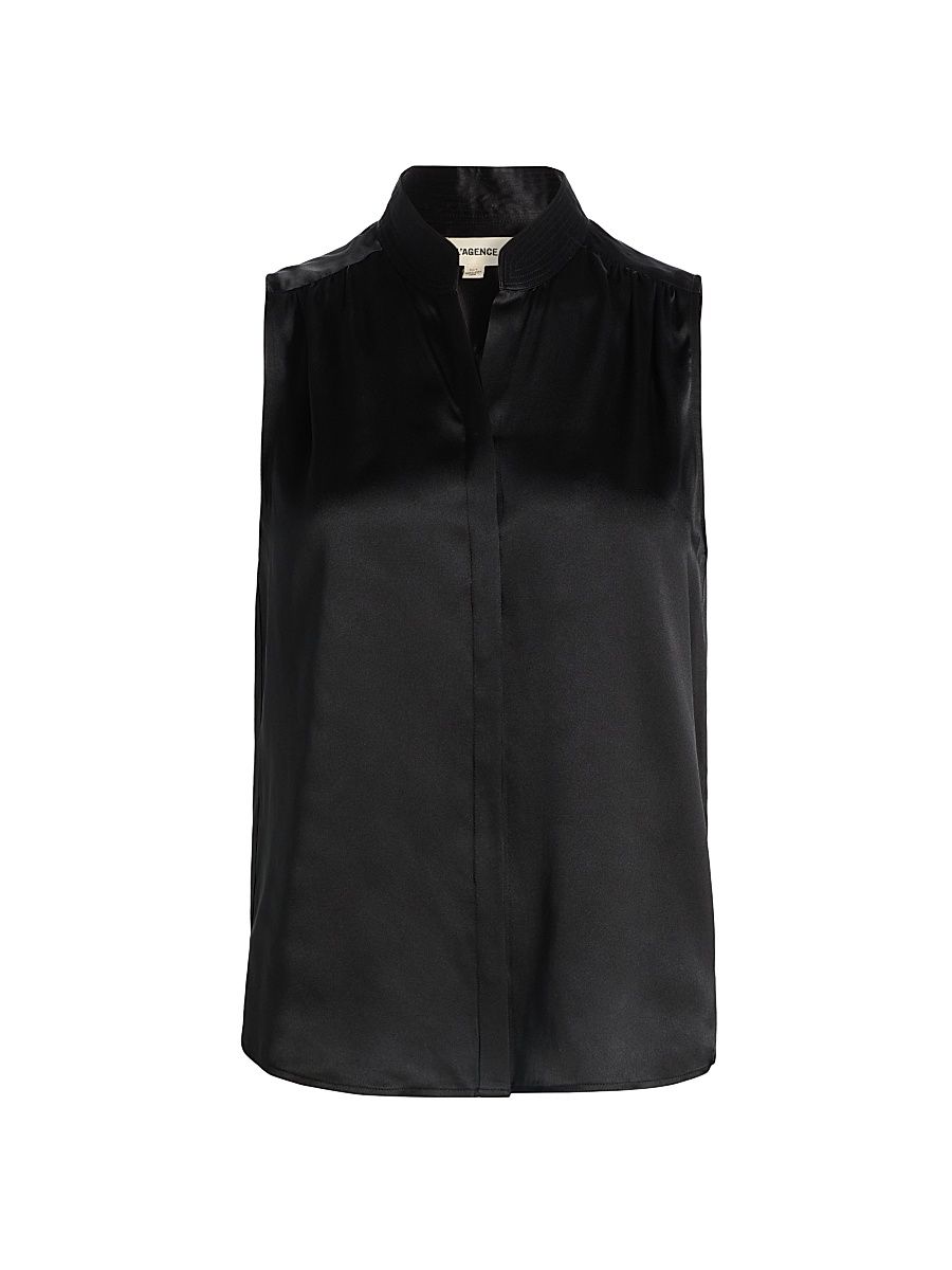 Women's Phoebe Silk Sleeveless Blouse - Black - Size XL