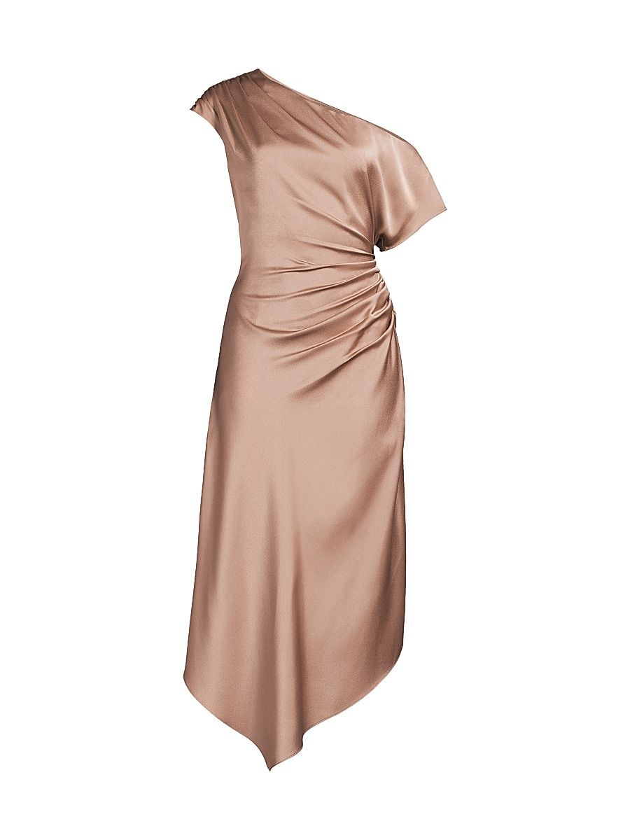 Women's Satin Gathered Asymmetric Cocktail Dress - Cafe Mocha - Size 12