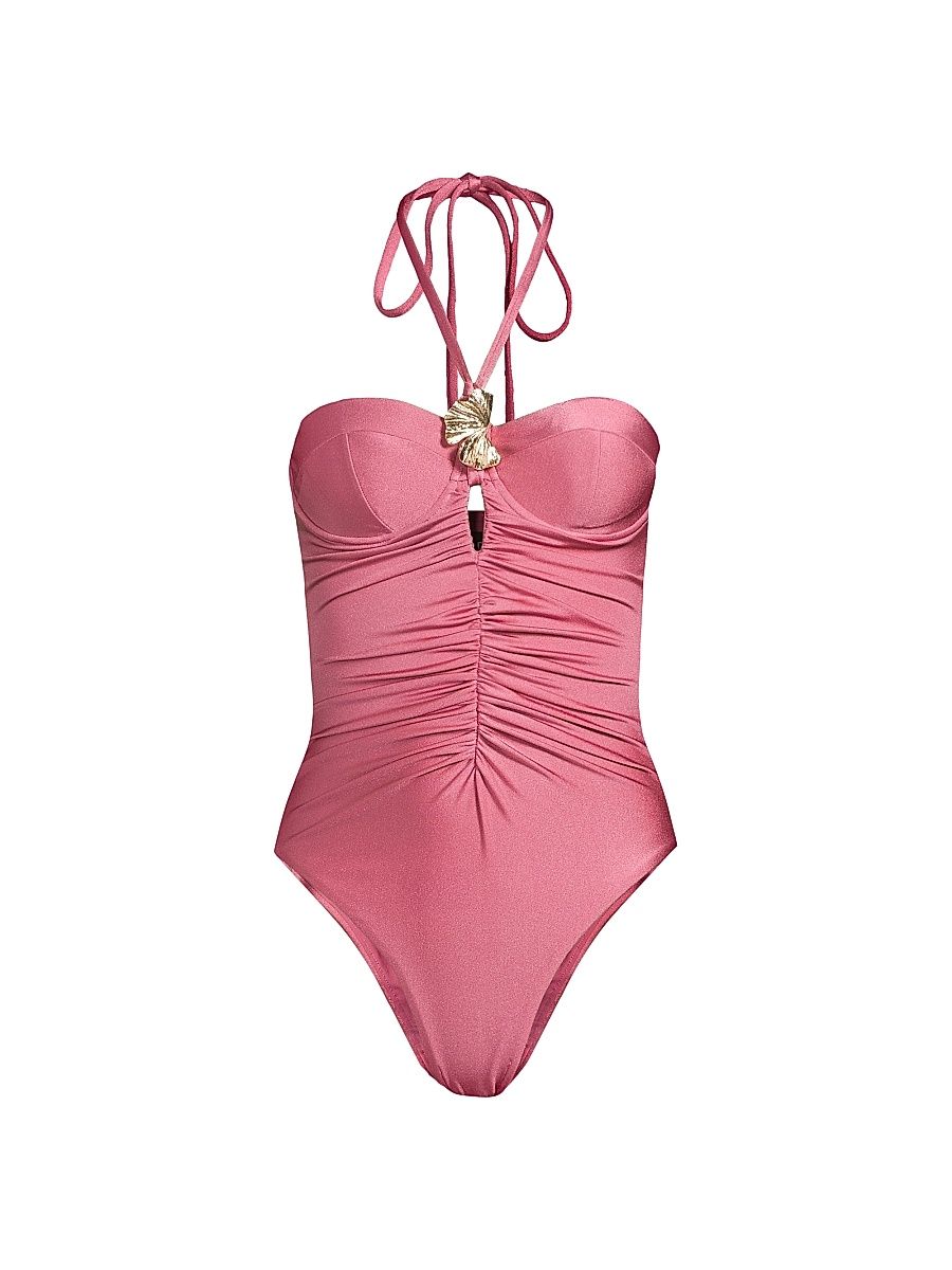 Women's Seashell Halter One-Piece Swimsuit - Pink - Size XS
