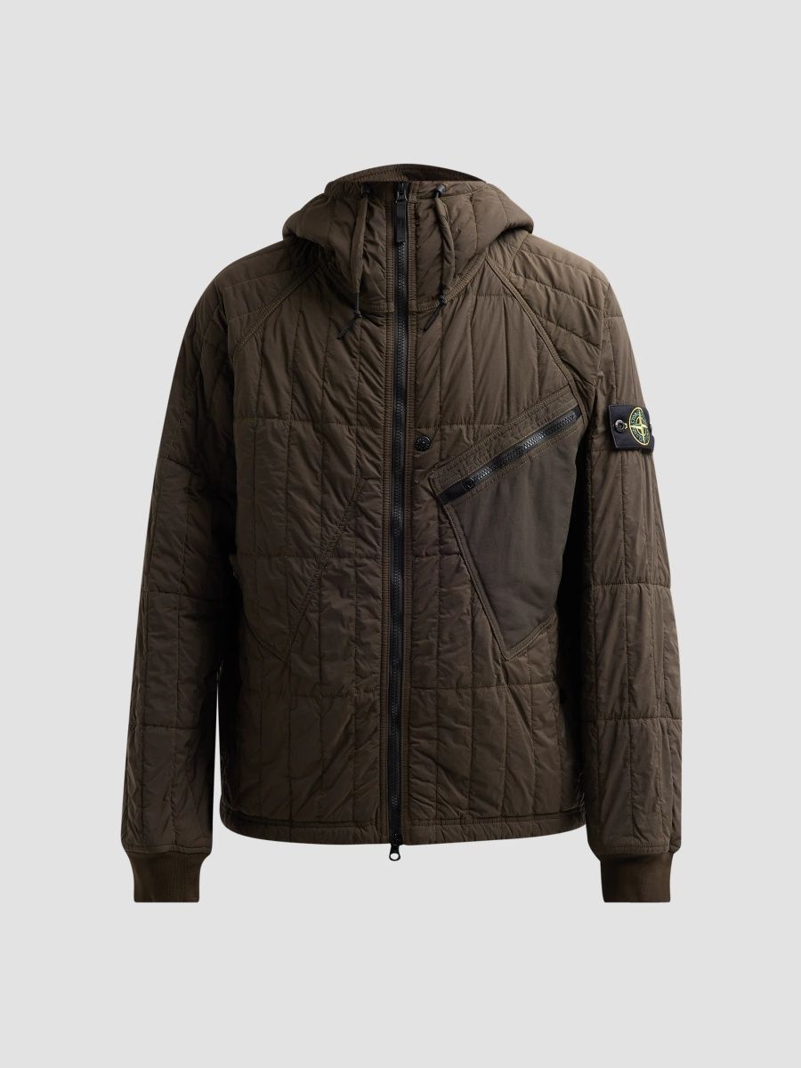 Stone Island Men's Capospalla Quilted Nylon Hooded Jacket - Coal Grey - Size XXL