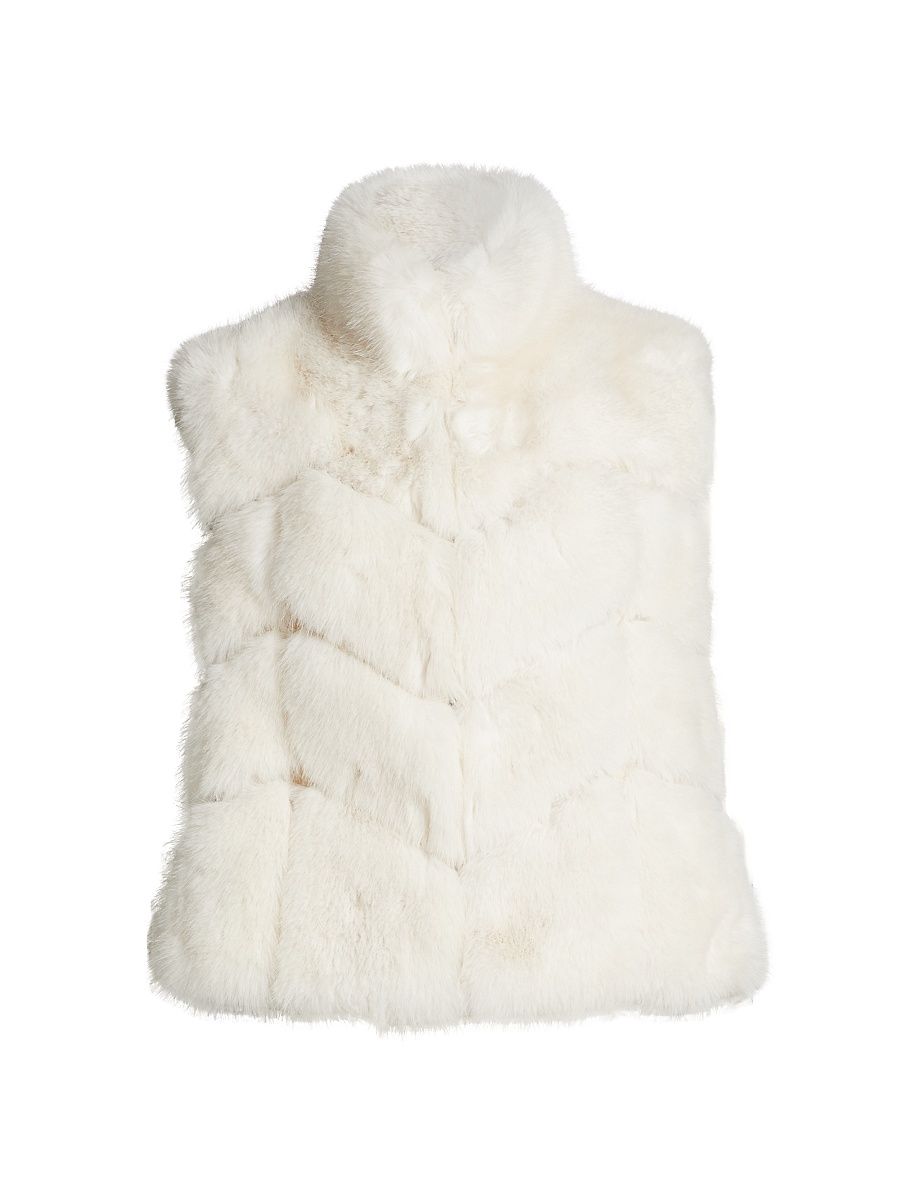 Women's Rosario Chevron Faux-Fur Vest - White - Size Large