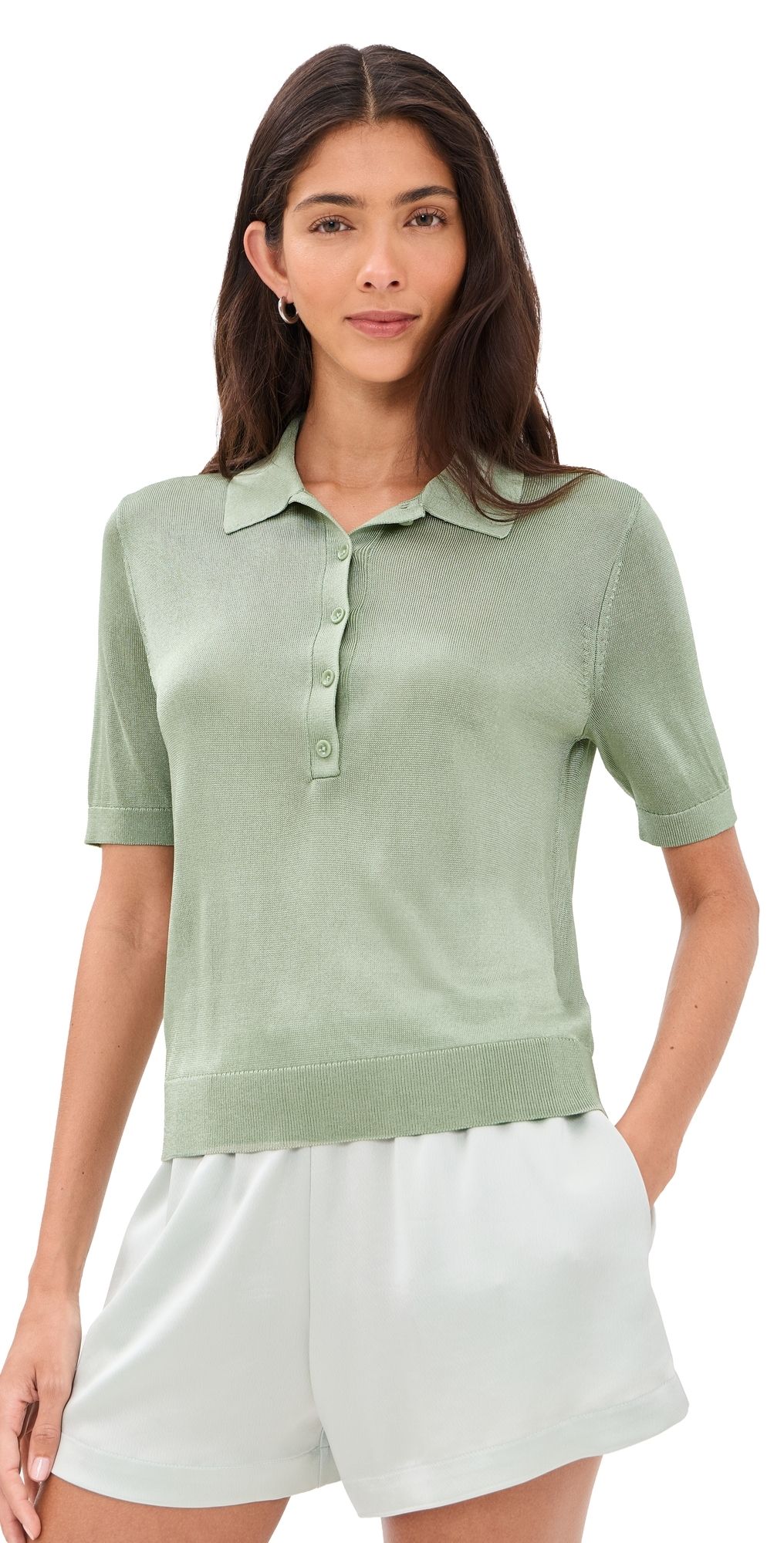 Theory Short Sleeve Sheer Polo Delicate Green - 2qr S