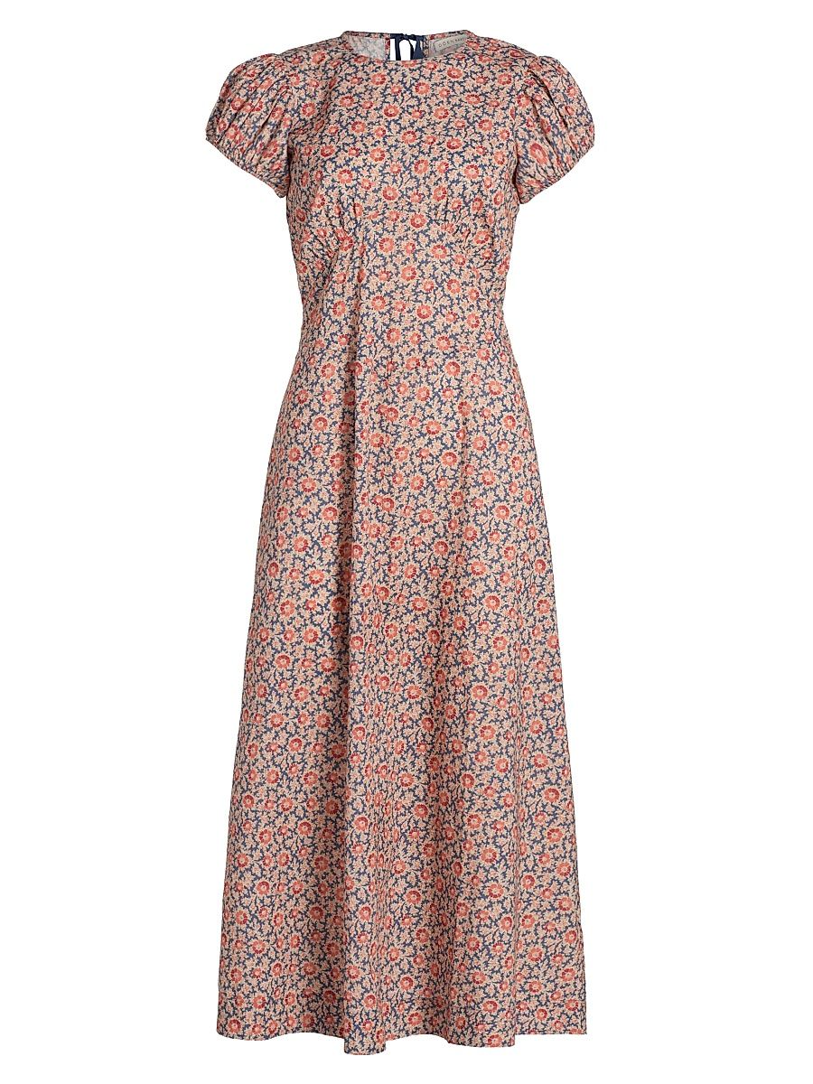 Women's Rhodia Floral Puff Sleeve Midi-Dress - Jardin Du Soleil - Size XS