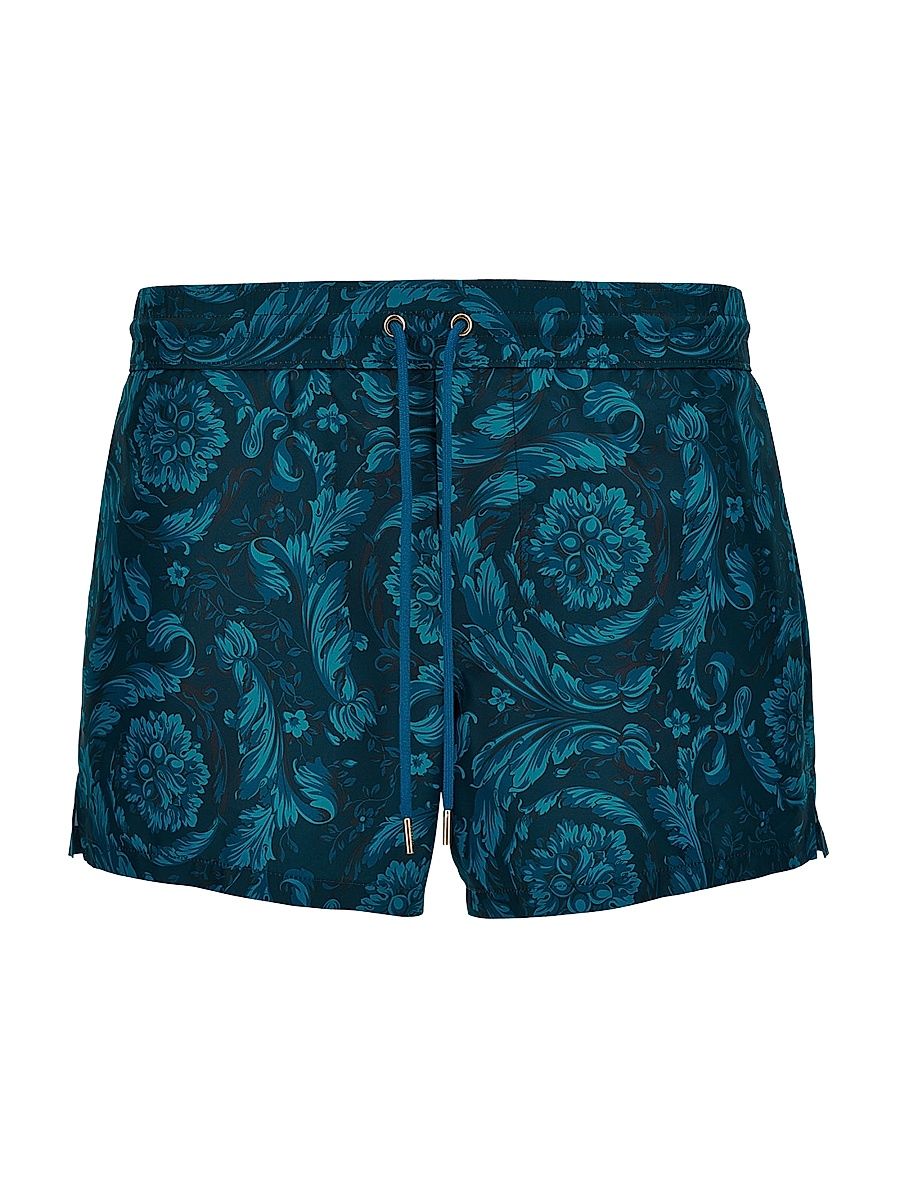 Men's Baroque Printed Swim Trunks - Petrol Blue Tonal - Size Small