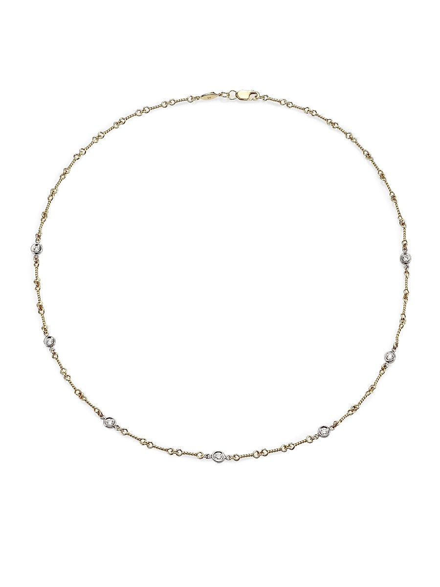 Women's Diamond By The Inch 18K Two-Tone Gold & Diamond 7-Station Necklace/16" - Yellow White Gold