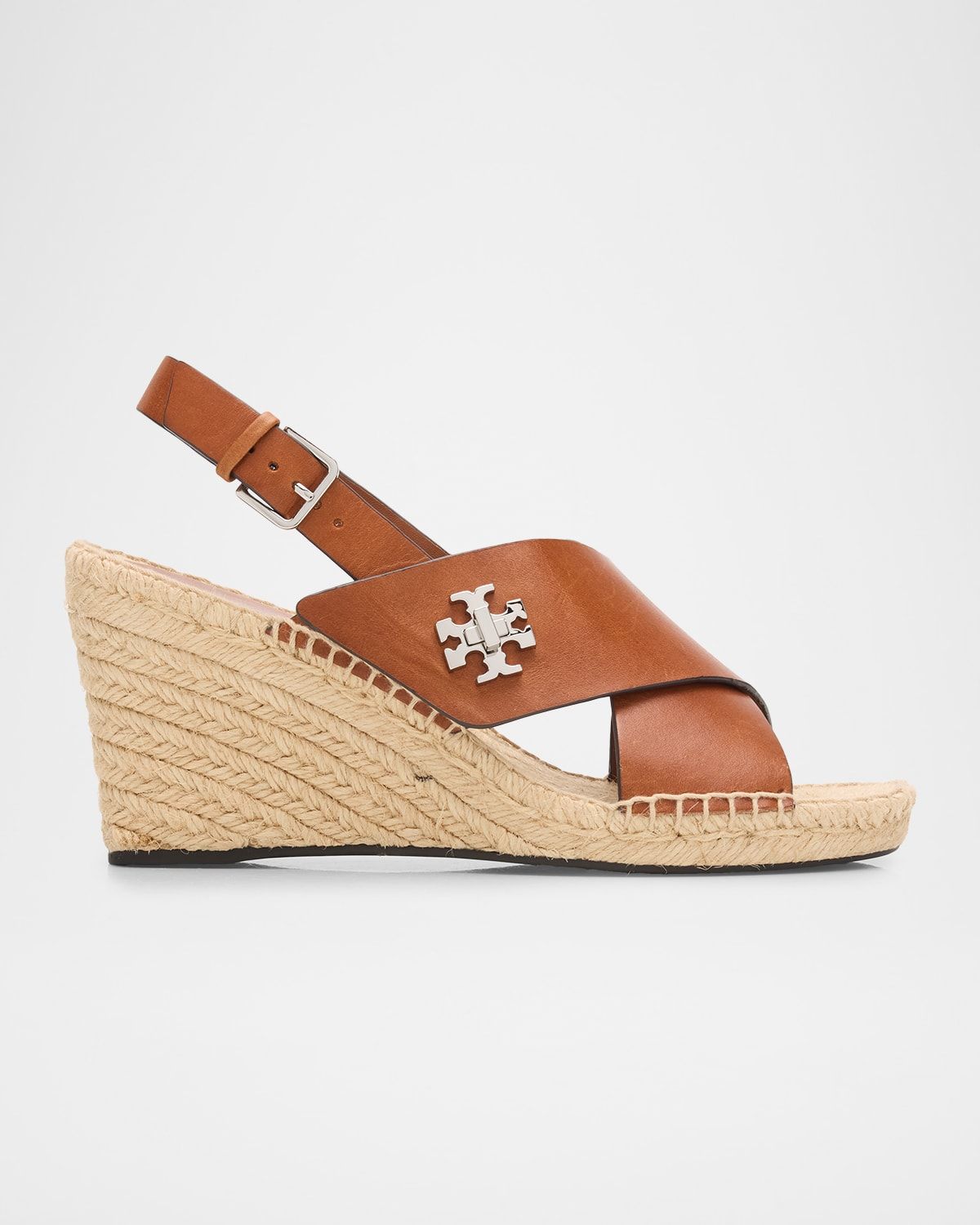 Turnlock Leather Slingback Espadrille Wedge Sandals