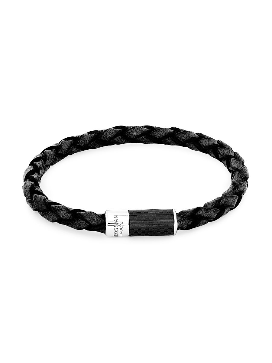 Men's Carbon Pop Braided Leather Bracelet - Black - Size Large