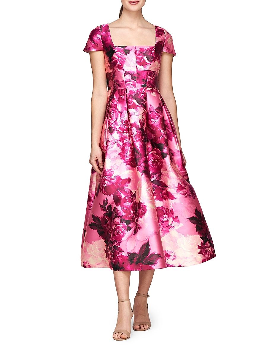 Women's Tierney Floral Tea-Length Dress - Pink Rose - Size 10