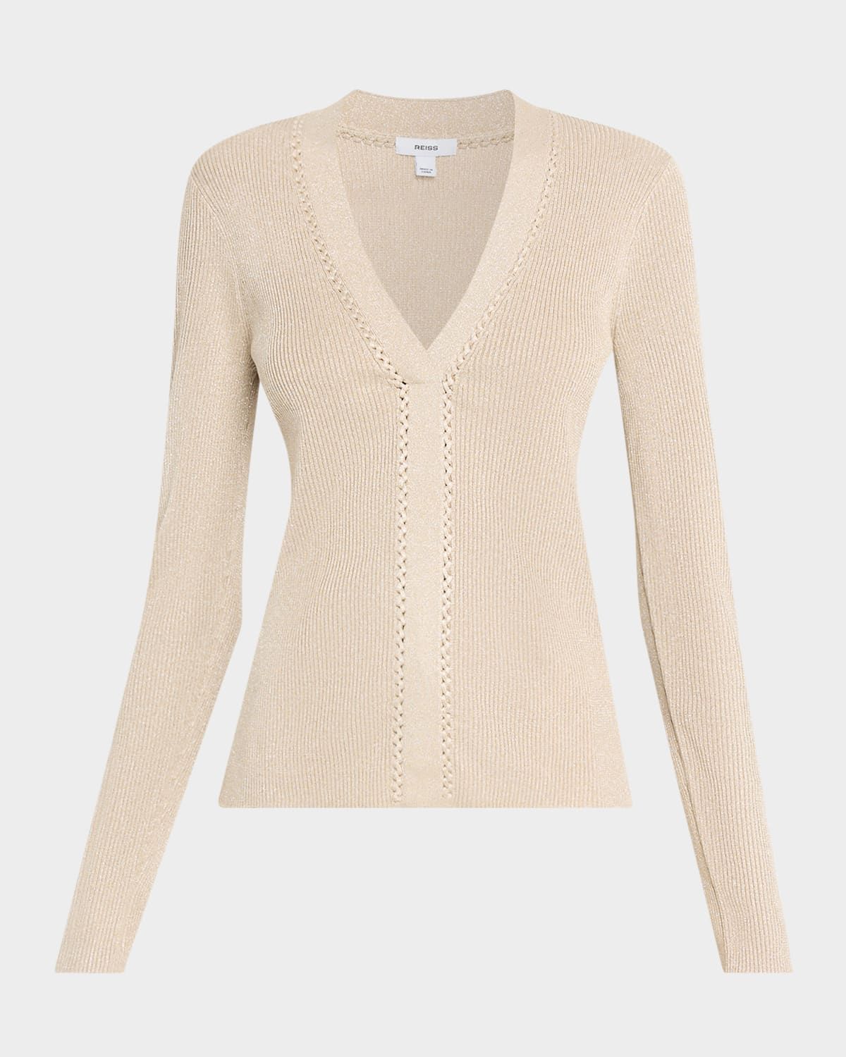 Lula Metallic Craft-Stitch Rib-Knit Top