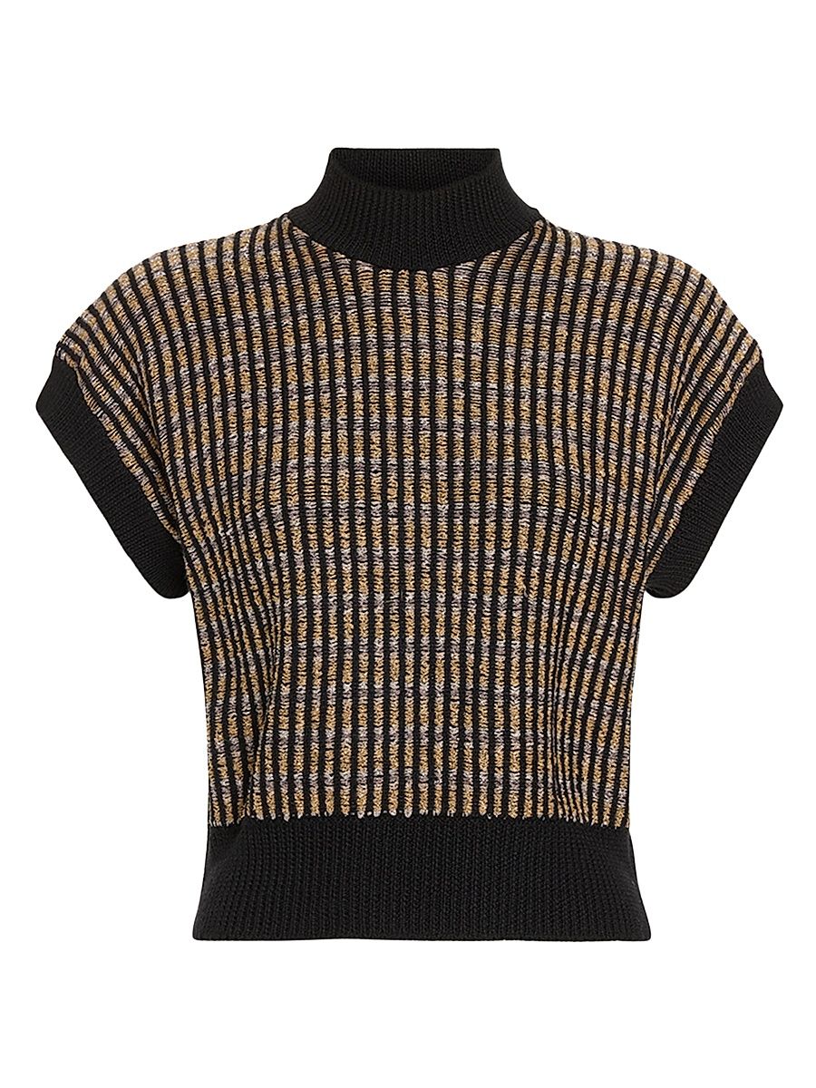 Women's Hannah Metallic Rib-Knit Top - Gold - Size XL