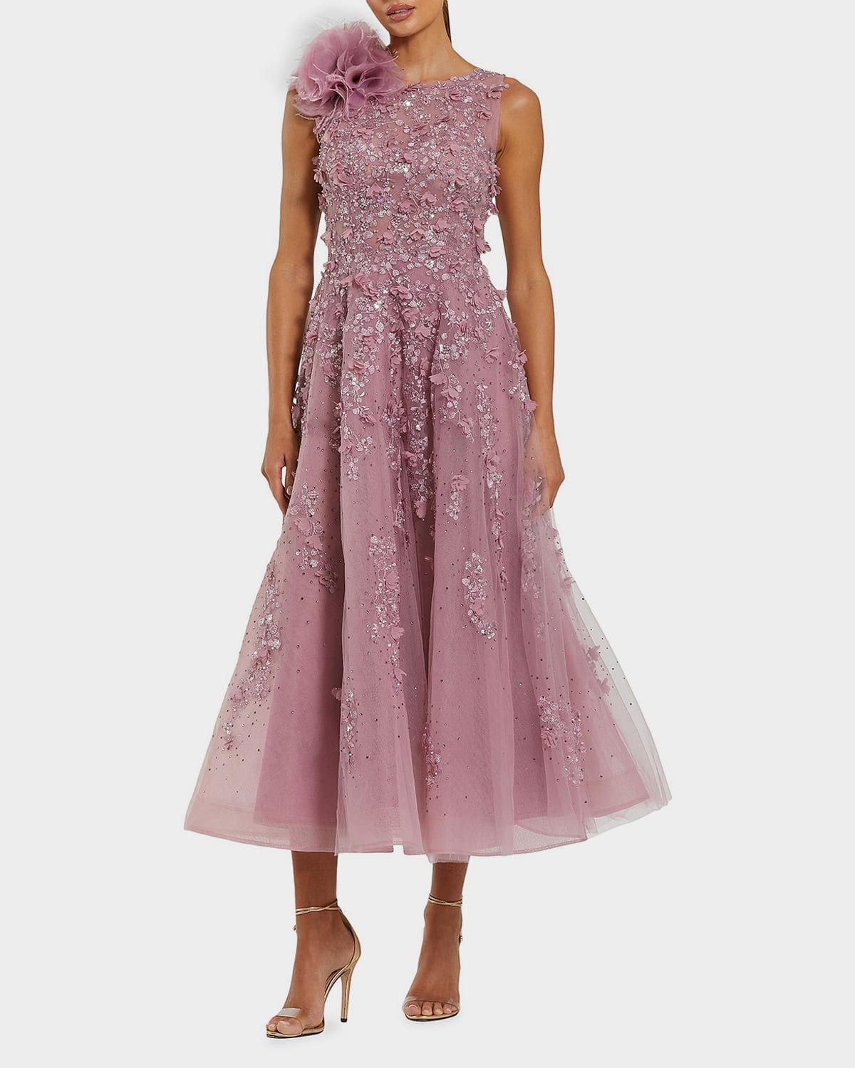 Cocktail Beaded Fit-and-Flare Midi Dress