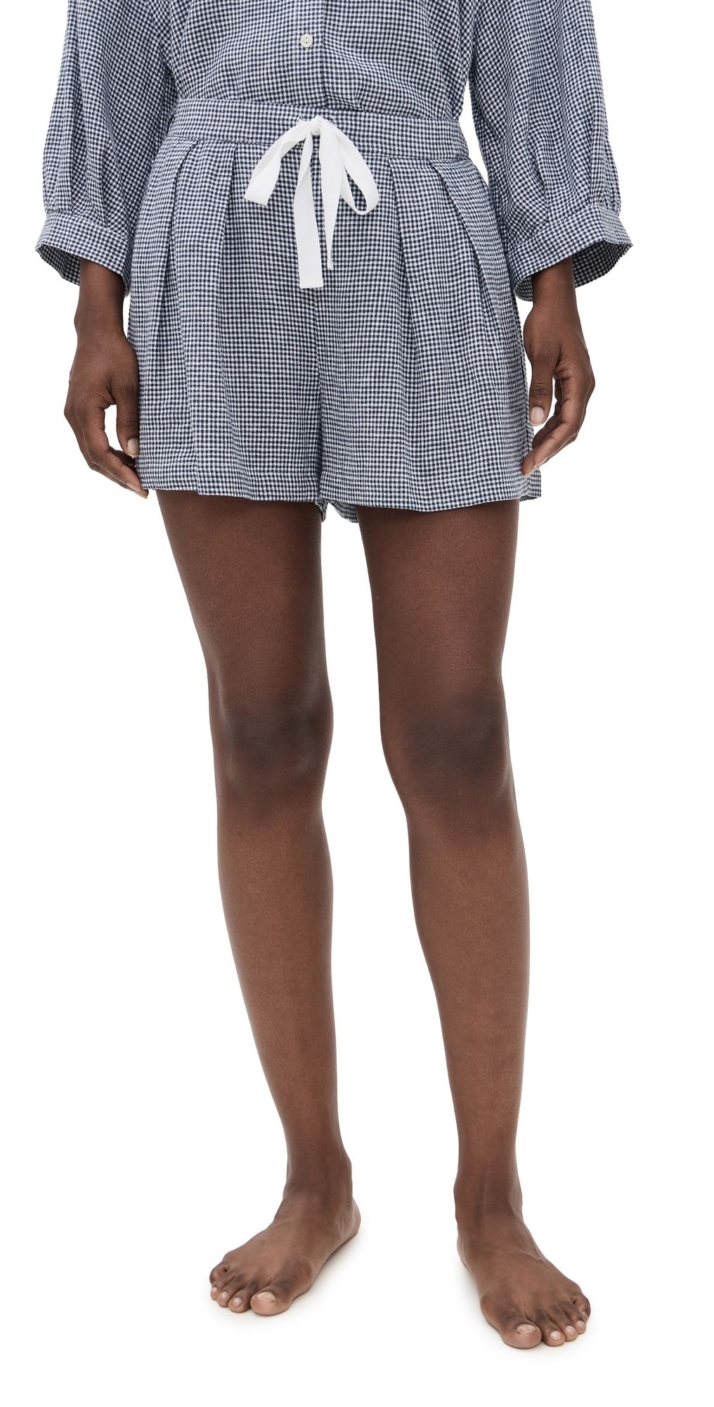Eberjey Linen Blend Relaxed Shorts Gingham White/Navy L