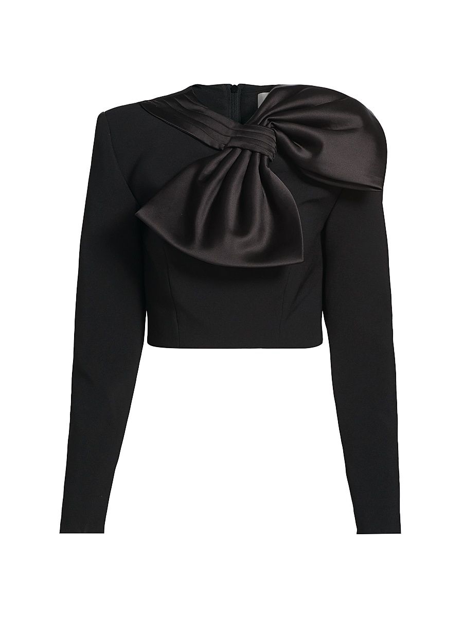 Women's Arlet Bow Long-Sleeve Crop Top - Black - Size Medium