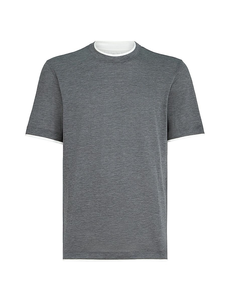Men's Silk and Cotton Jersey Crew Neck T-Shirt - Grey - Size XS
