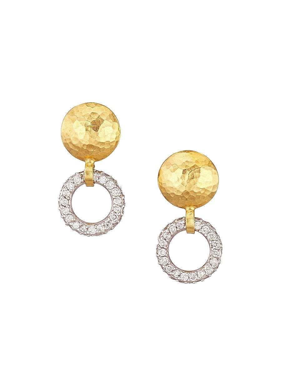 Women's Hoopla Two-Tone Gold & Diamond Hoop Drop Earrings - Yellow Gold