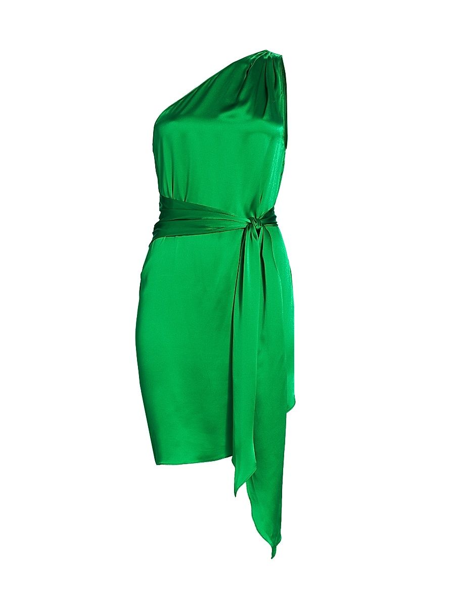 Women's Delmar Silk One-Shoulder Dress - Jungle - Size Small