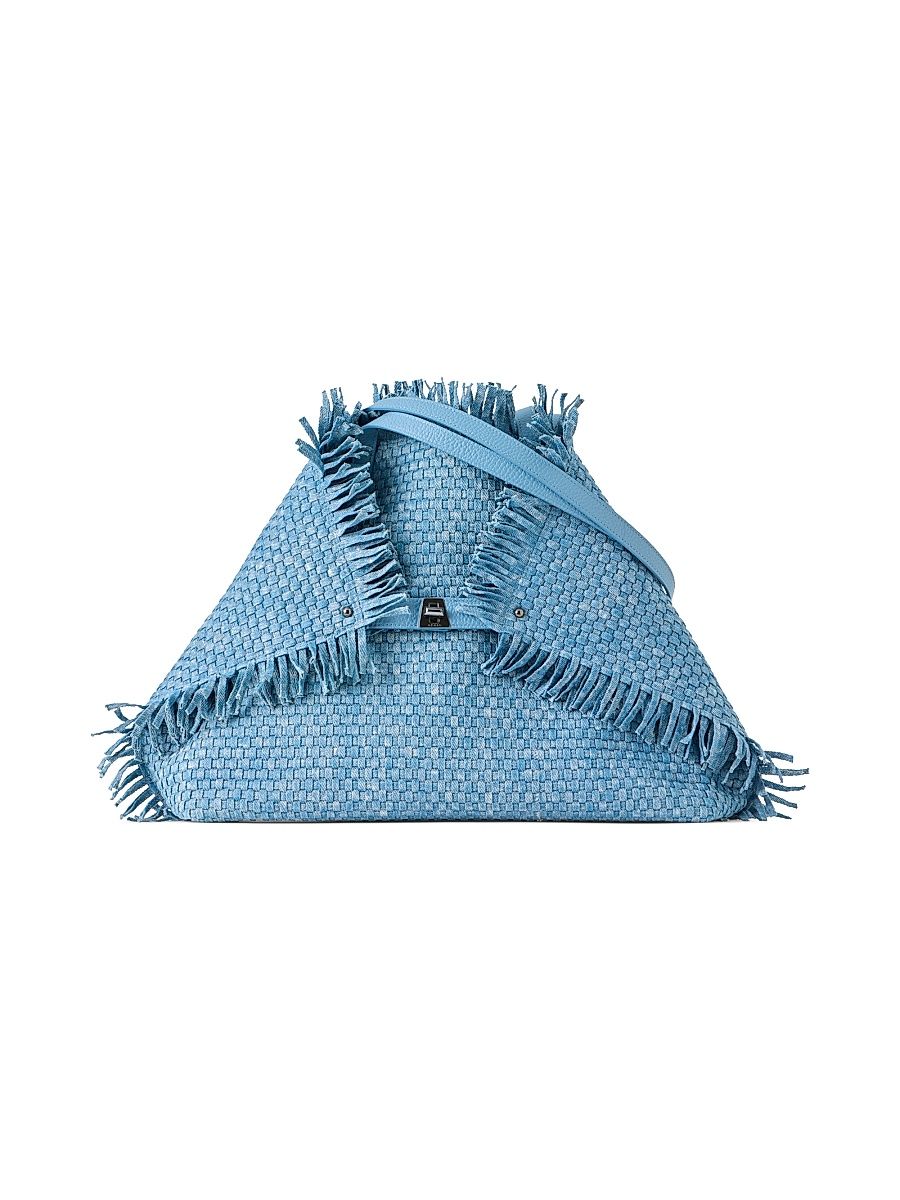 Women's Medium AI Fringed Tote Bag - Grey Sky