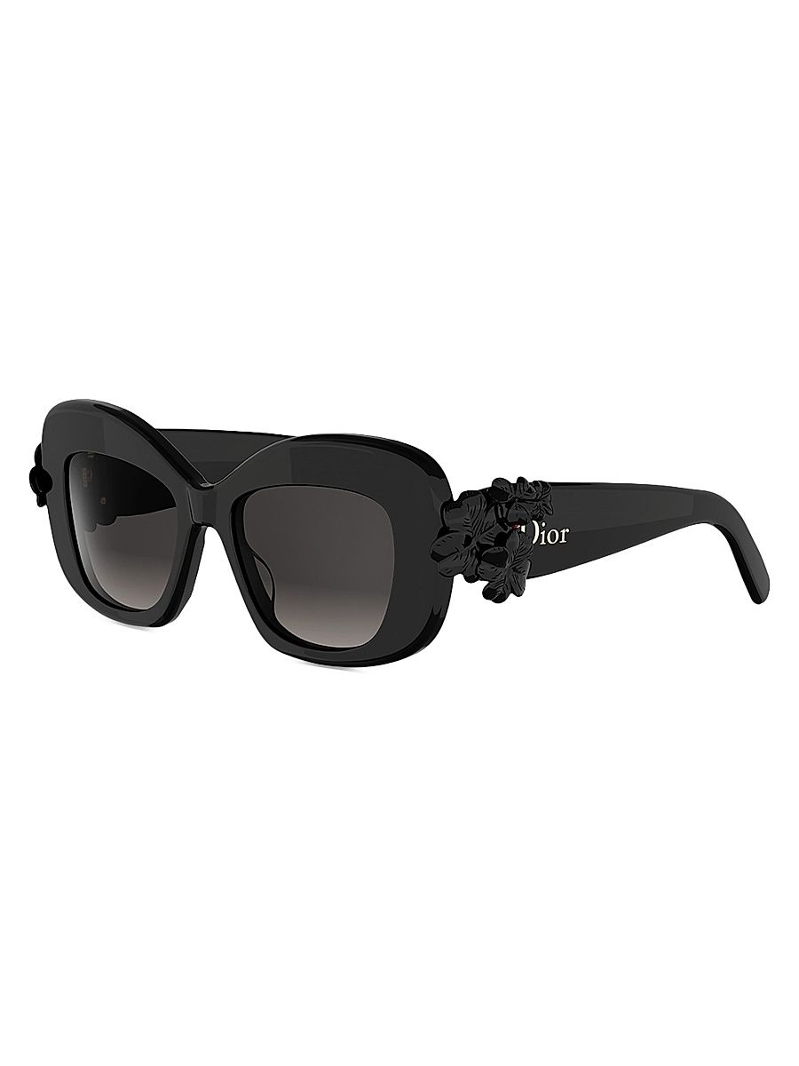 Women's Dior Clover S3I 51MM Butterfly Sunglasses - Shiny Black Gradient Smoke
