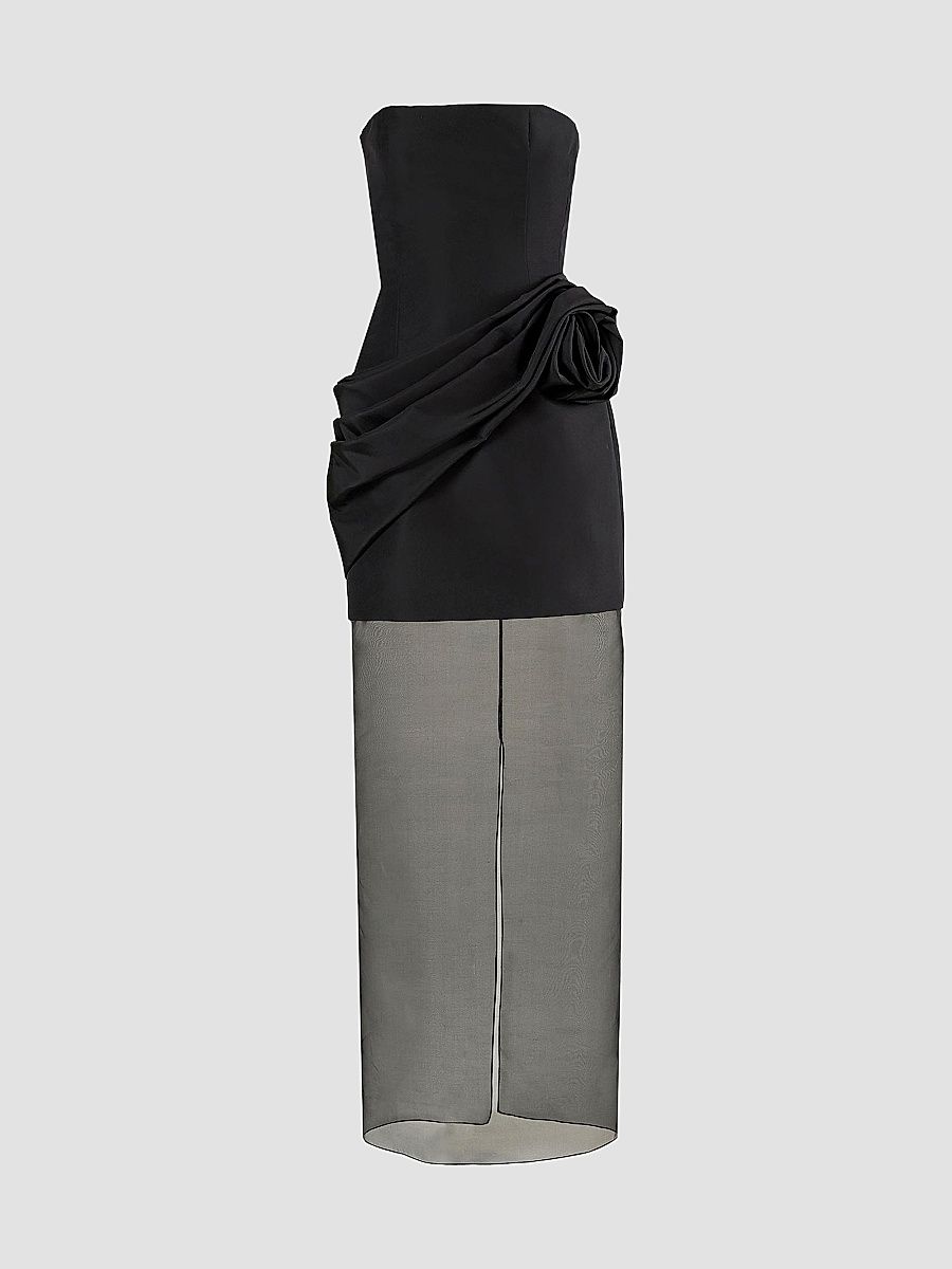 Women's Rose Silk Sheer Hem Gown - Black - Size 10