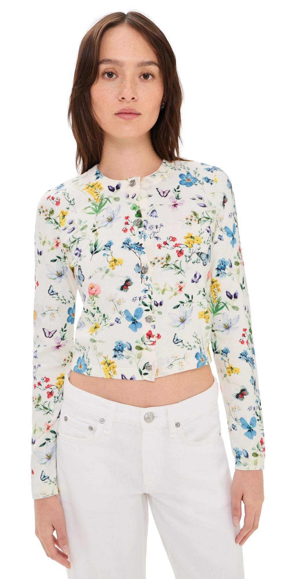 ALICE + OLIVIA Carson Printed Cardigan TWISTING VINES OFF WHITE M