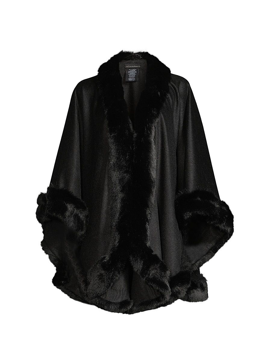 Women's Faux Fur & Cashmere U-Cape - Charcoal
