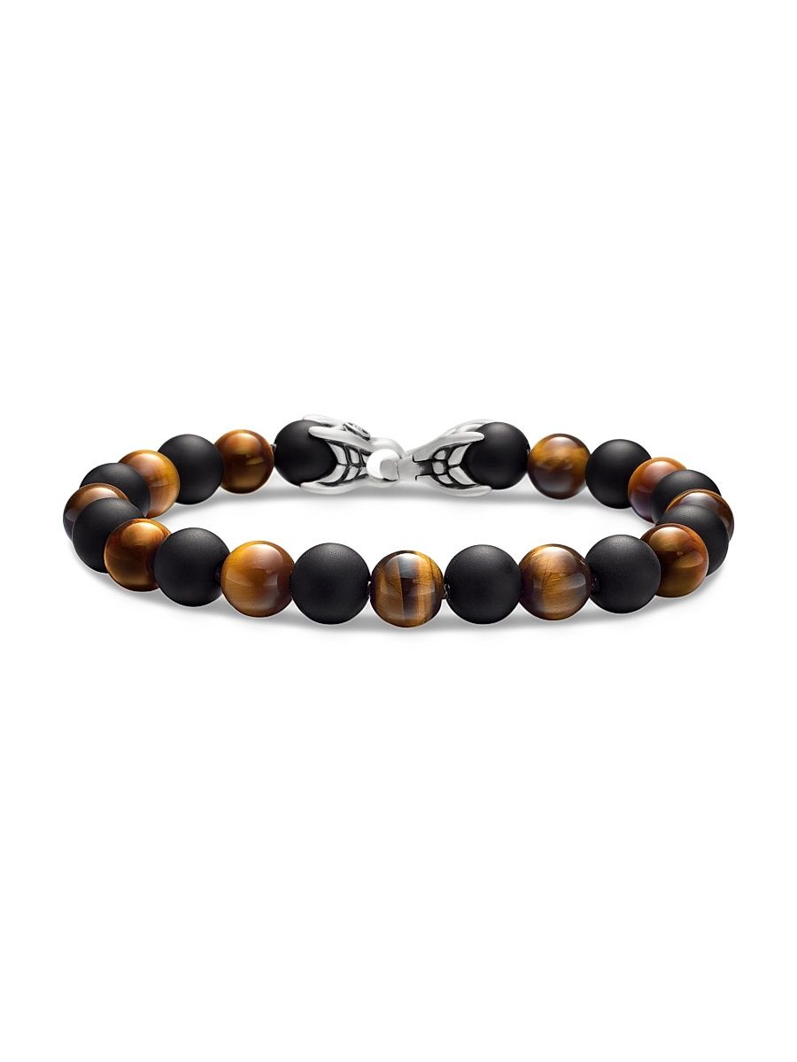 Men's Spiritual Beads Alternating Bracelet in Sterling Silver - Black Onyx - Size 8
