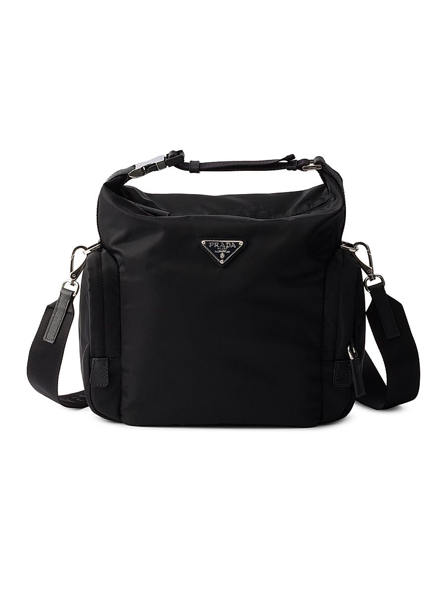 Men's Re-Nylon and Saffiano Leather Shoulder Bag - Black