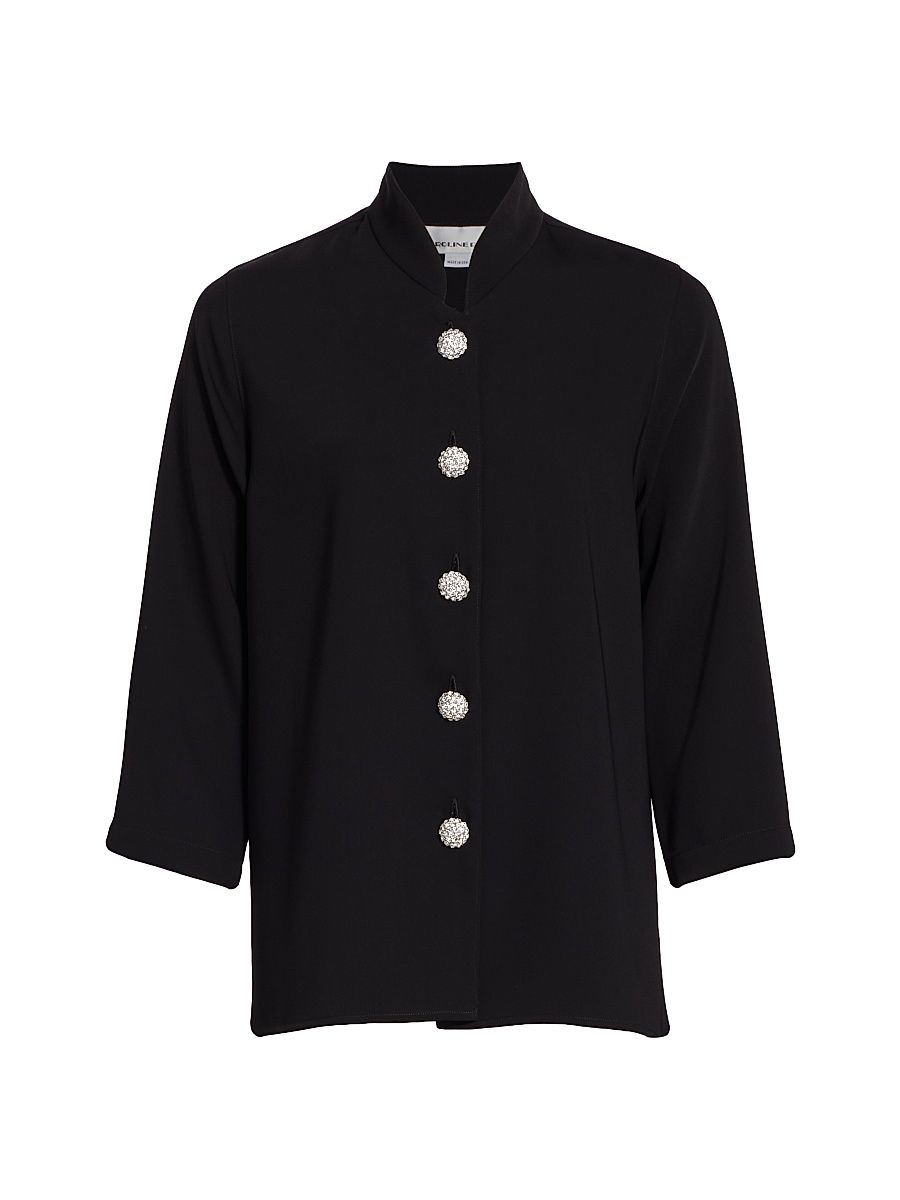 Women's Suzette Pavé-Button Crepe Jacket - Black - Size XS
