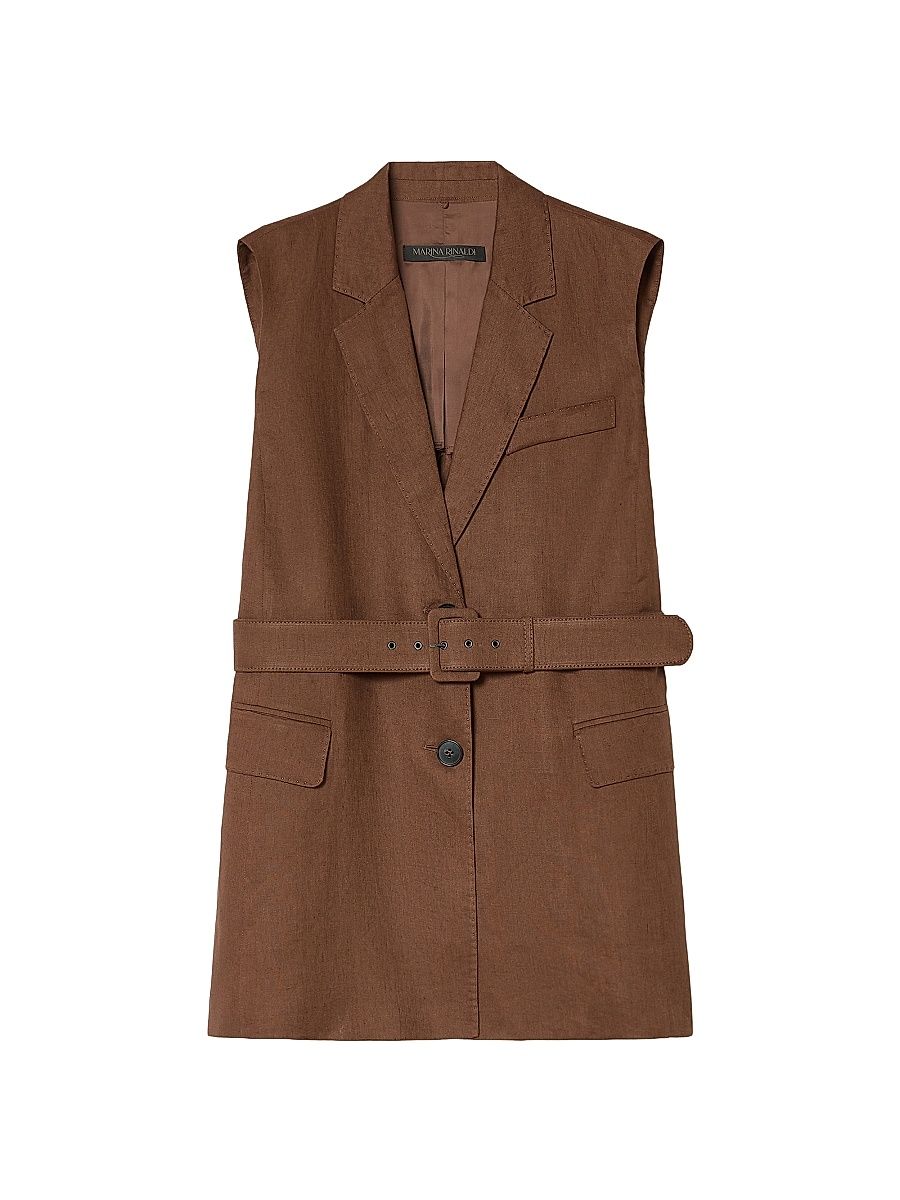 Women's Linen Canvas Gilet - Cocoa - Size 16