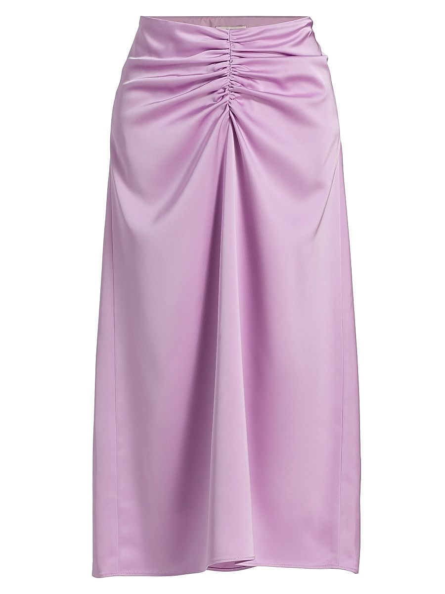 Women's Lain Ruched Satin Midi-Skirt - Lavender - Size 10