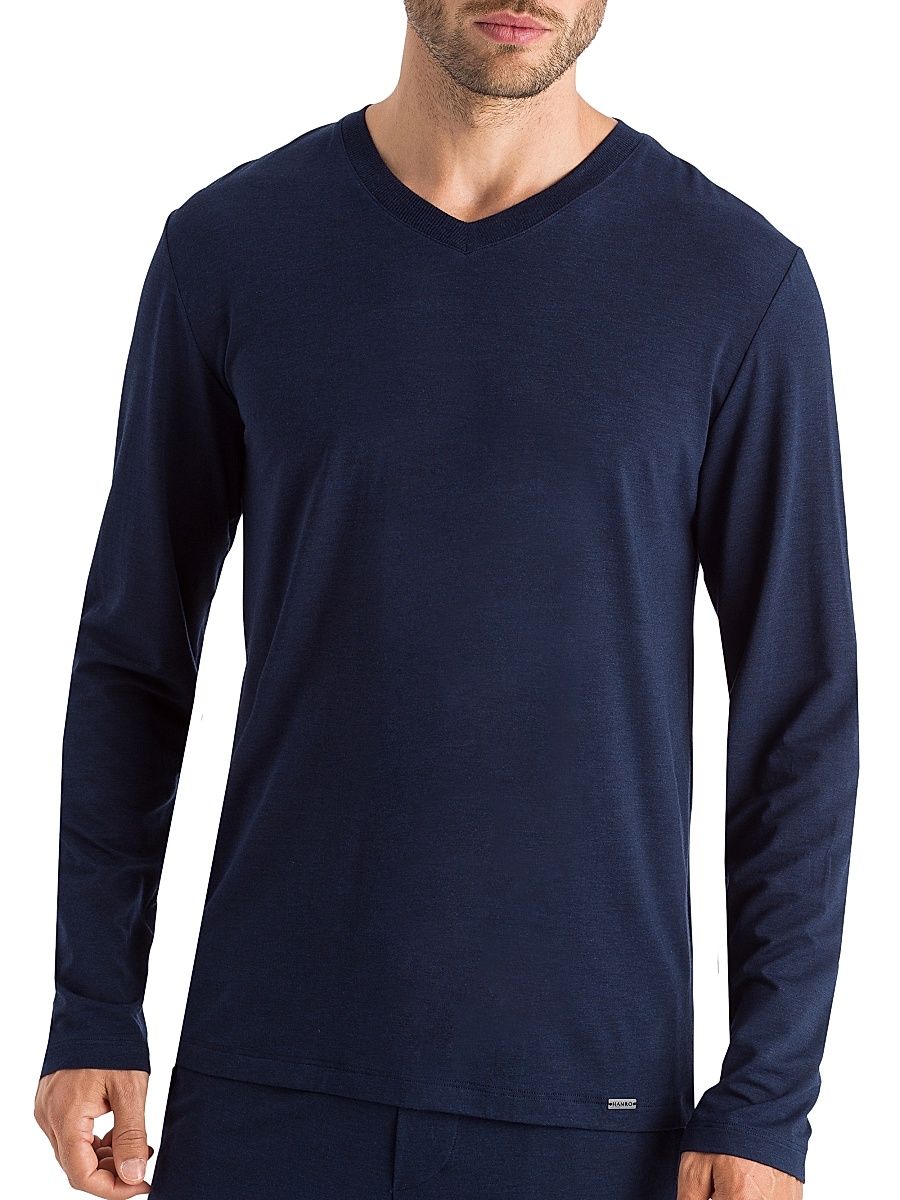 Men's Casuals Long-Sleeve V-Neck T-Shirt - Deep Navy - Size XL