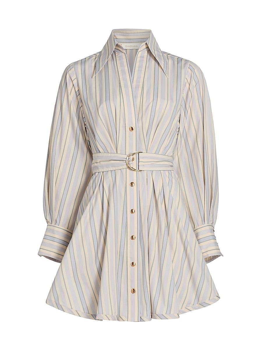 Women's Stripe Tuck Mini Shirtdress - Blue Green Stripe - Size 8
