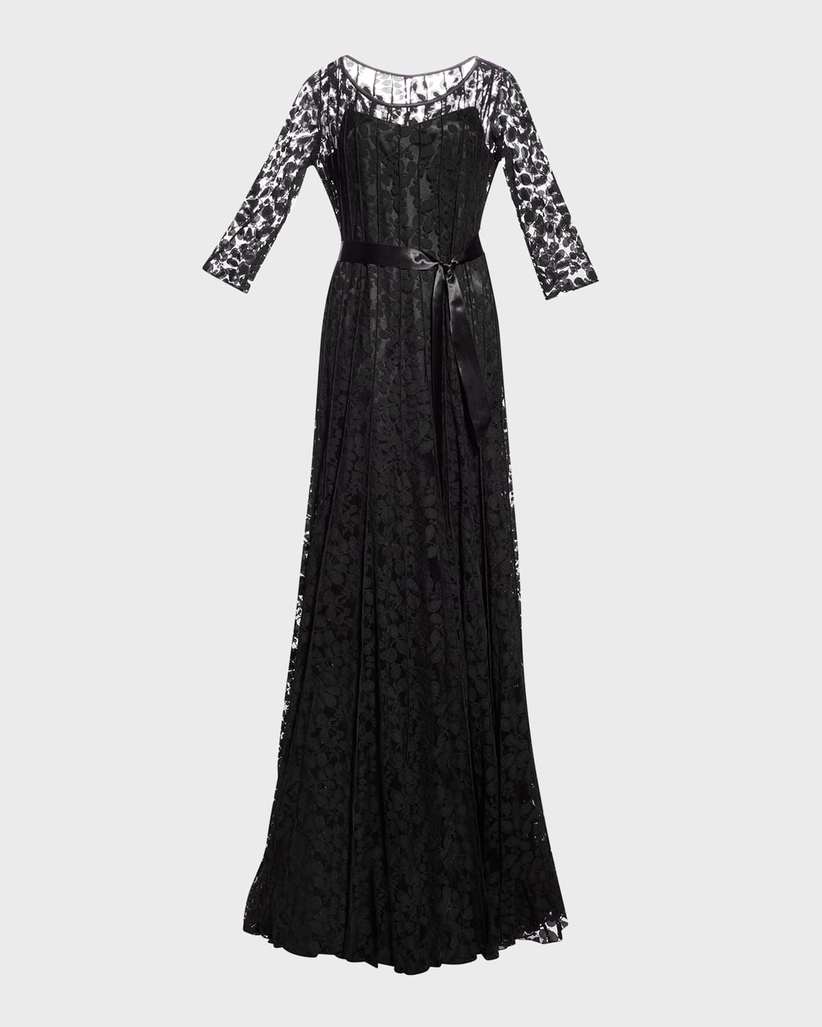 3/4-Sleeve Lace Overlay Gown