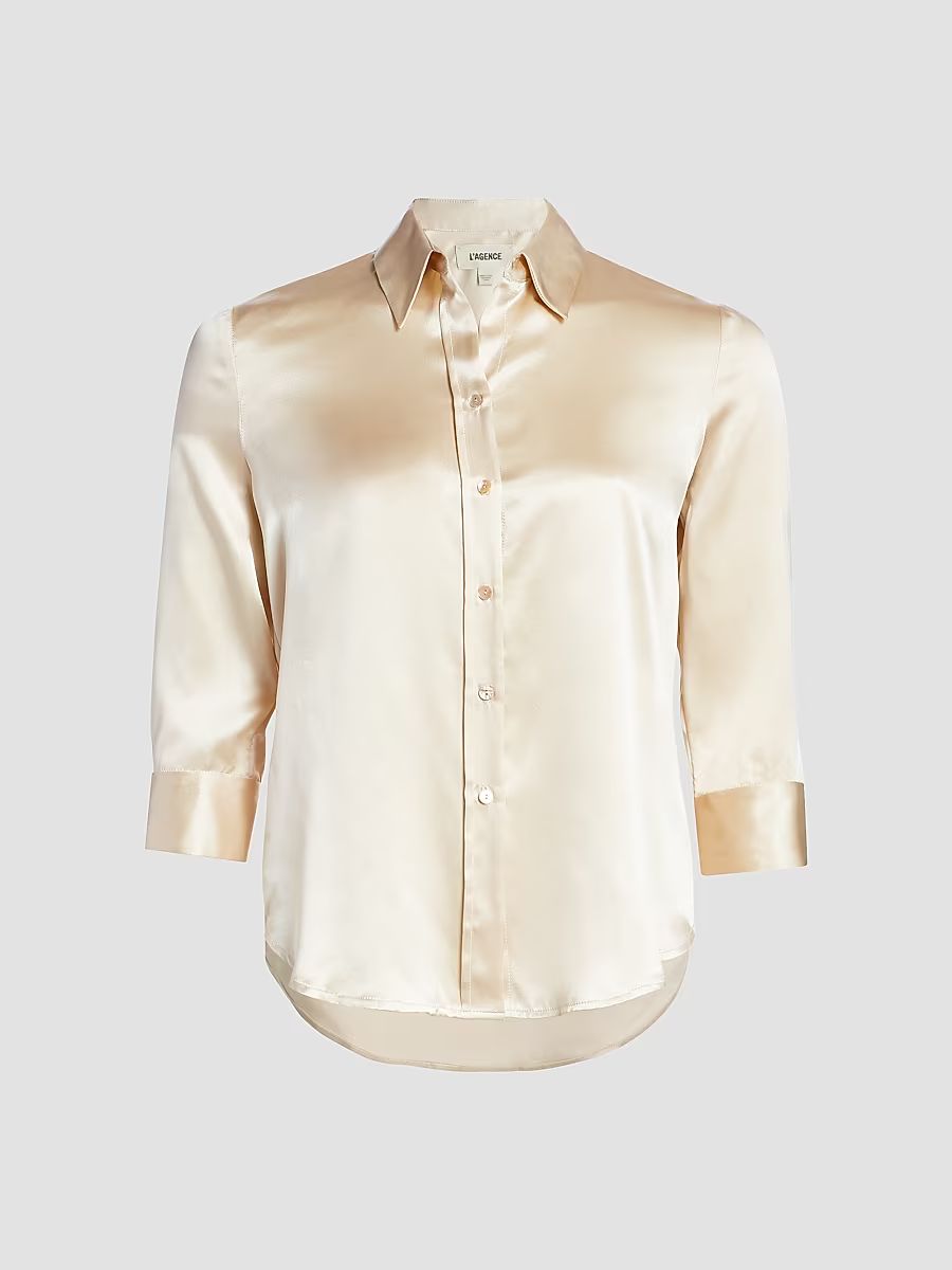 L'AGENCE Women's Dani Three-Quarter Sleeve Silk Shirt - Champagne - Size XXL