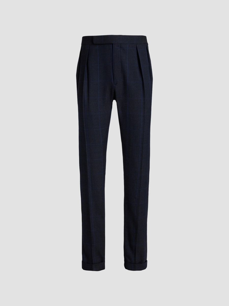 Ralph Lauren Purple Label Men's Gregory Glen-Checked Cashmere Straight Trousers - Dark Navy Multi - Size 42