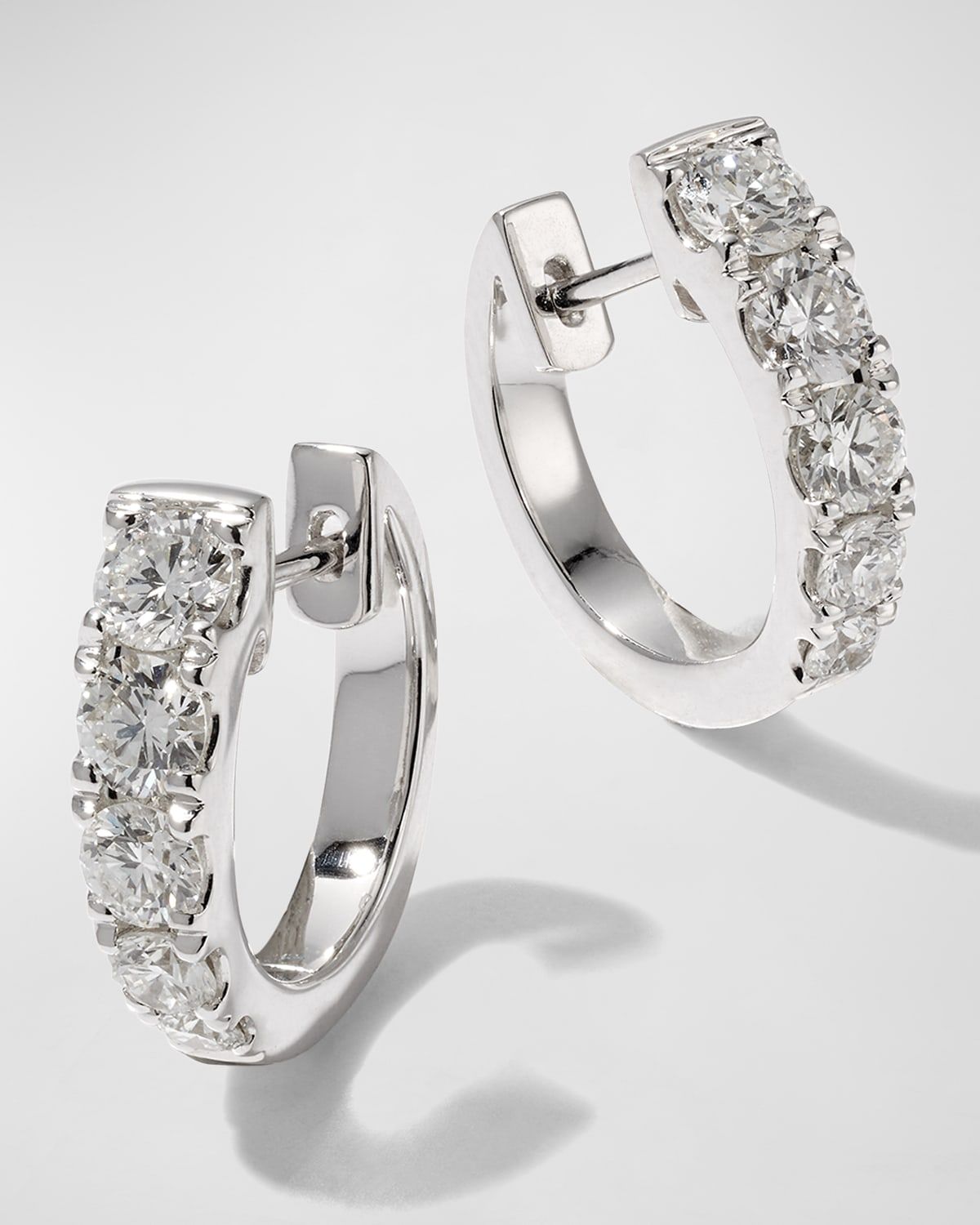 White Gold Graduated Diamond Huggie Earrings, 0.98tcw