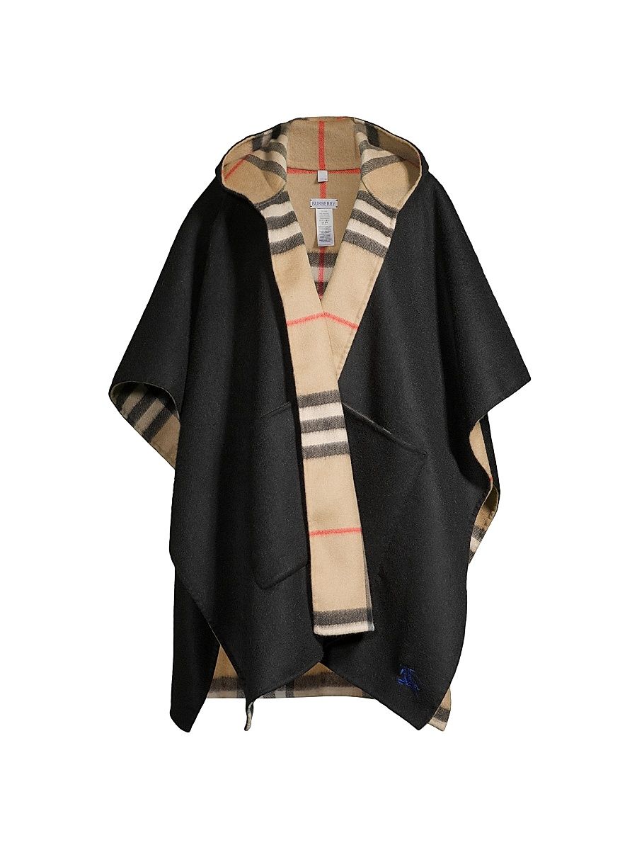 Women's Equestrian Knight Design Hooded Cashmere Cape - Black