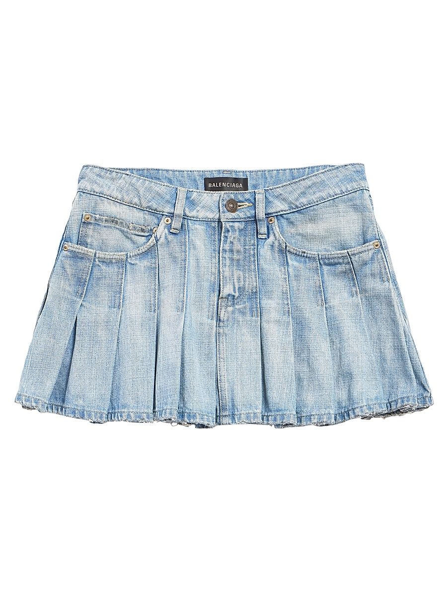 Women's Pleated Mini Skirt - Light Blue - Size 6