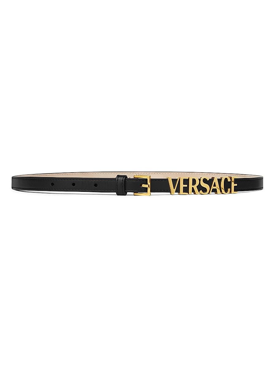 Women's Logo Leather 15MM Belt - Black Versace Gold - Size XL