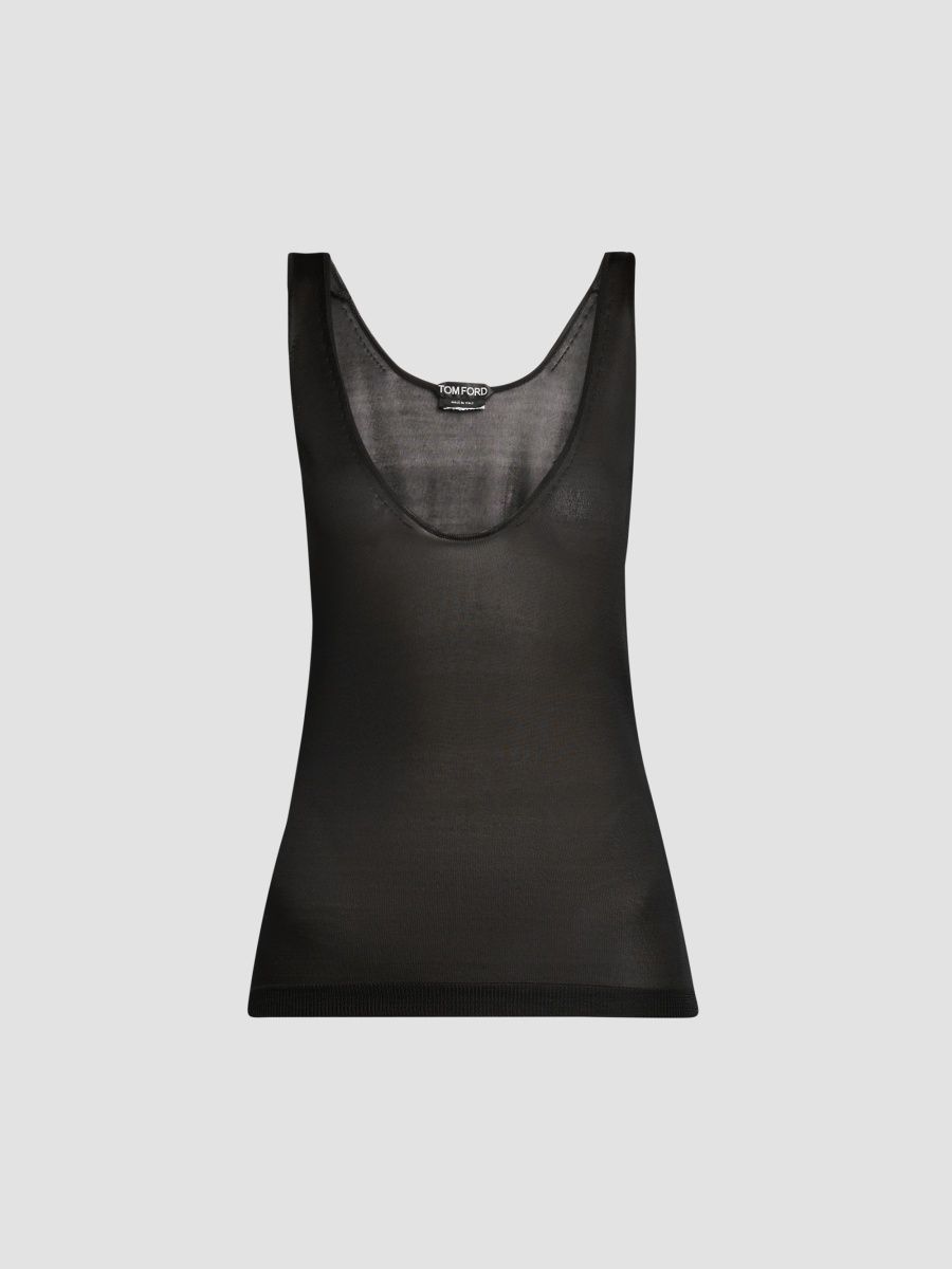 TOM FORD Women's Sheer Scoopneck Tank - Black - Size Large
