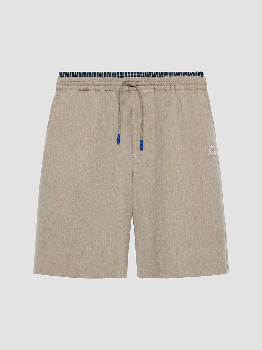 Men's Layered-Waistband Cotton-Wool Blend Shorts - Beige - Size XXL