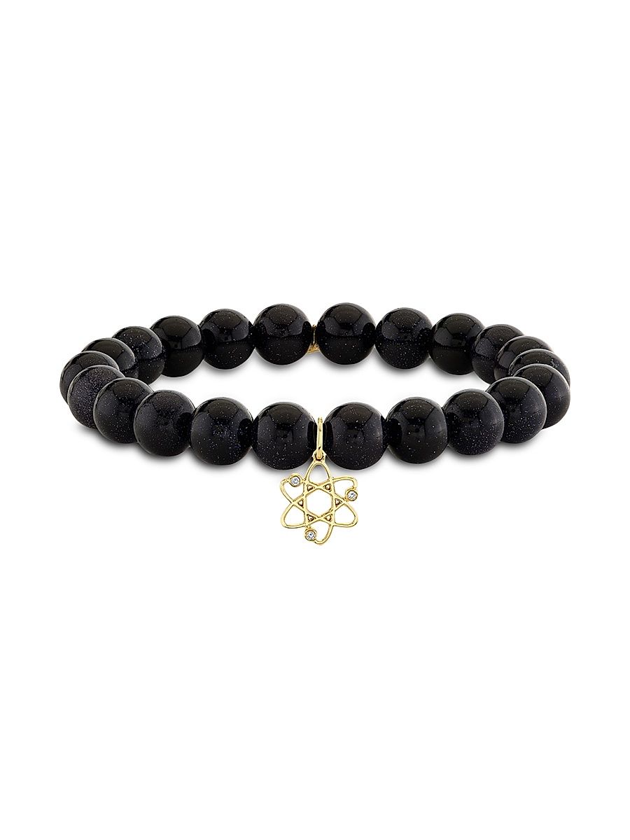 Women's Cosmos Charm 14K Yellow Gold, Blue Goldstone & 0.01 TCW Diamond Bracelet - Goldstone