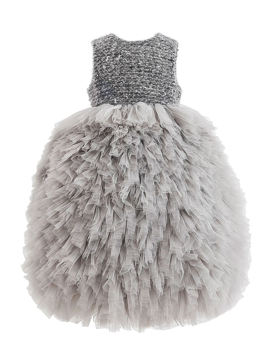 Little Girl's & Girl's Textured Bodice Tulle Dress - Gray - Size 9